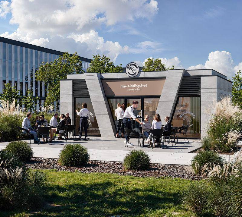 Imbisscontainer 54m², mit den Maßen 9,0 x 6,0 x 3,2m