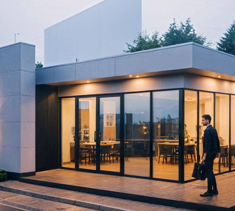 Büropavillon 90m², mit den Maßen 15,0 x 6,0 x 3,2m