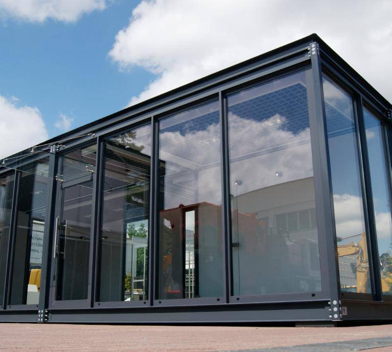 Verkaufscontainer 50m², mit den Maßen 10,0 x 5,0 x 3,2m
