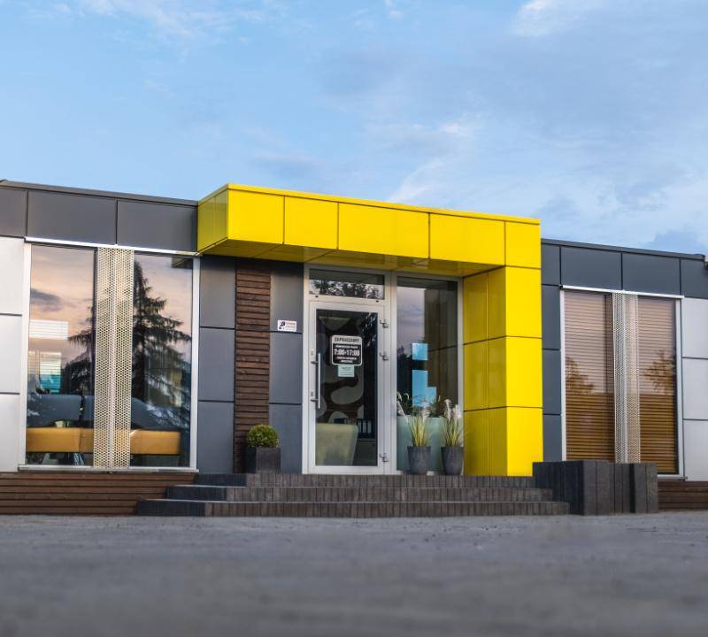 Bürocontainer / Verkaufscontainer 54m², mit den Maßen 9,0 x 6,0 x 3,2m