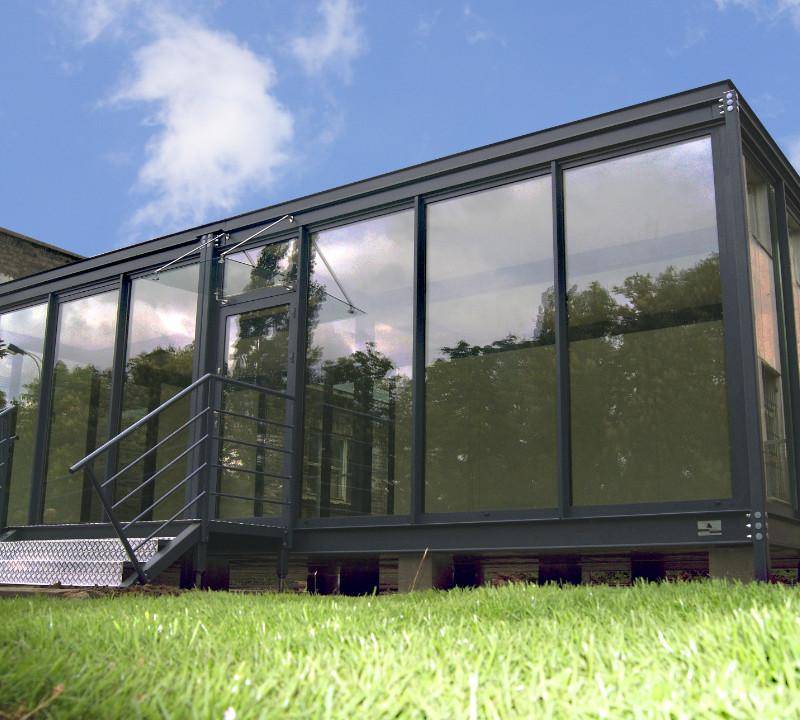 Bürocontainer 50m², mit den Maßen 10,0 x 5,0 x 3,2m