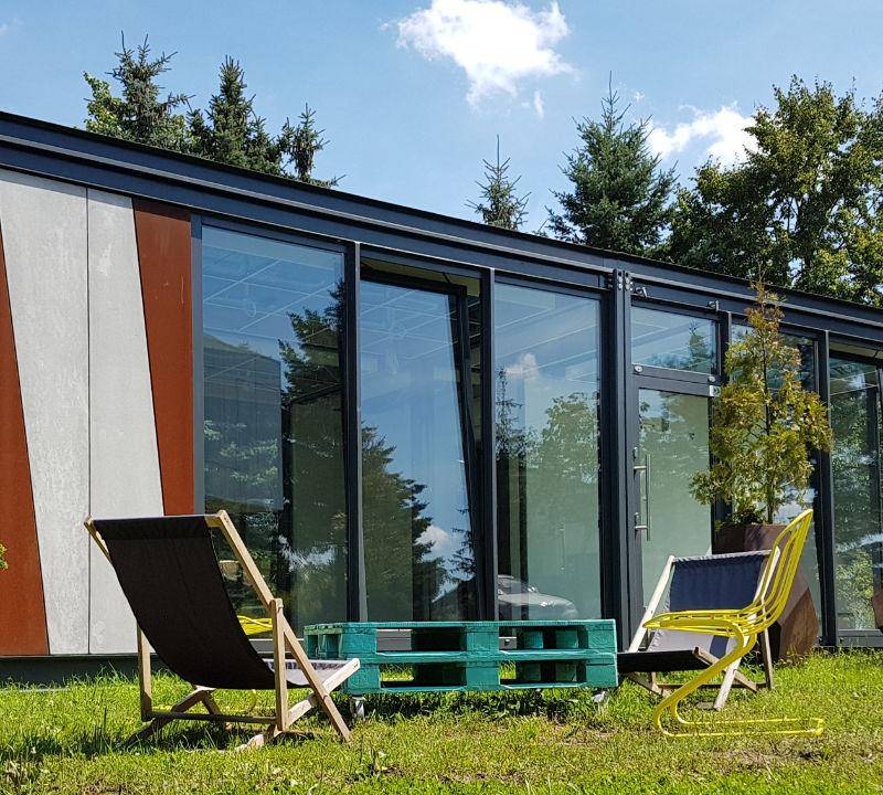 Verkaufscontainer 50m², mit den Maßen 10,0 x 5,0 x 3,2m